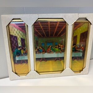 3 Piece Vintage Framed Foil Art of the Last Supper New in Box 2.75x8” & 5x8”